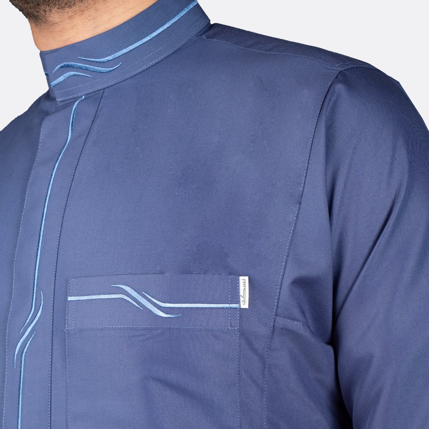 Modern Embroidery Thobe Zipper - Dark Blue