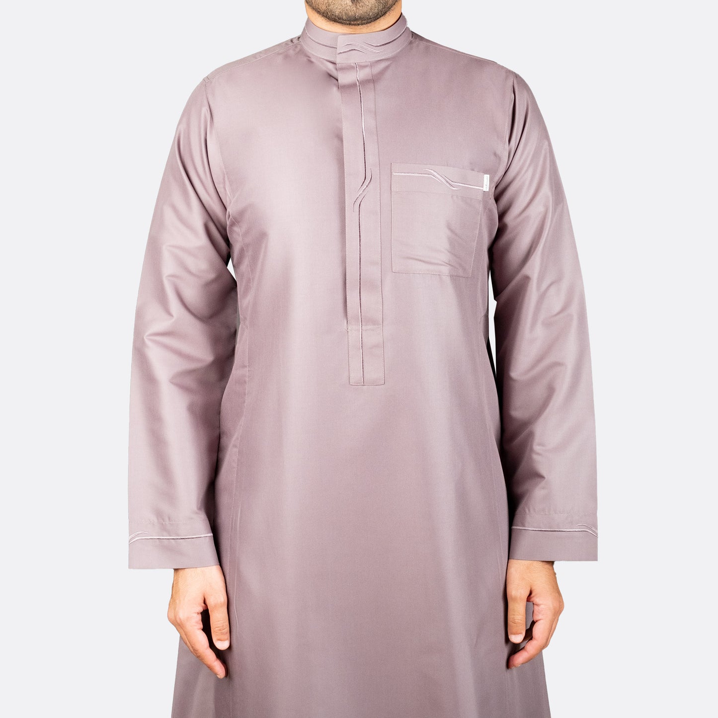 Modern Embroidery Thobe Zipper - Beige