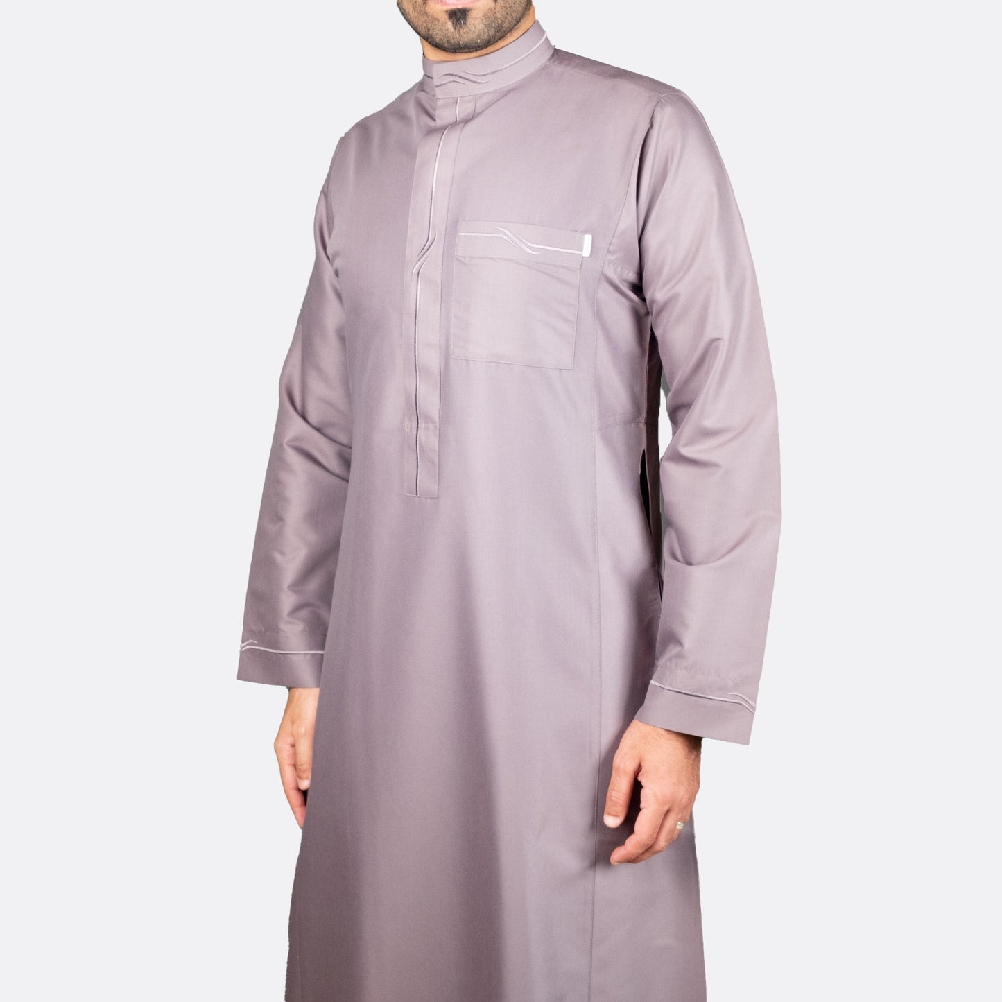 Modern Embroidery Thobe Zipper - Beige