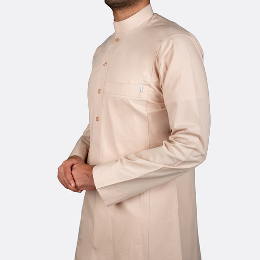 Classic Cotton Thobe Beige Button