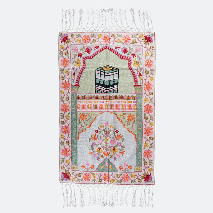 Kashmir Embroidered Prayer Mat-Makkah Design 10