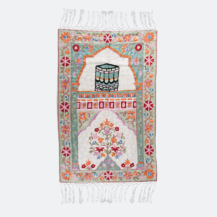 Kashmir Embroidered Prayer Mat-Makkah Design 6