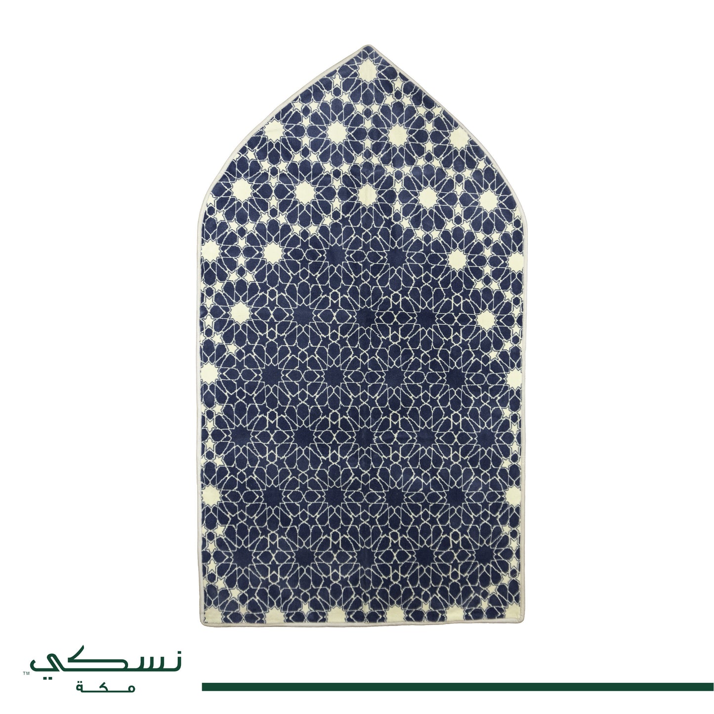 سجادة صلاة مقوسة الأندلسية - ازرق بترولي - صورة أمامية تعرض التصميم الهندسي والزخارف المتشابكة
