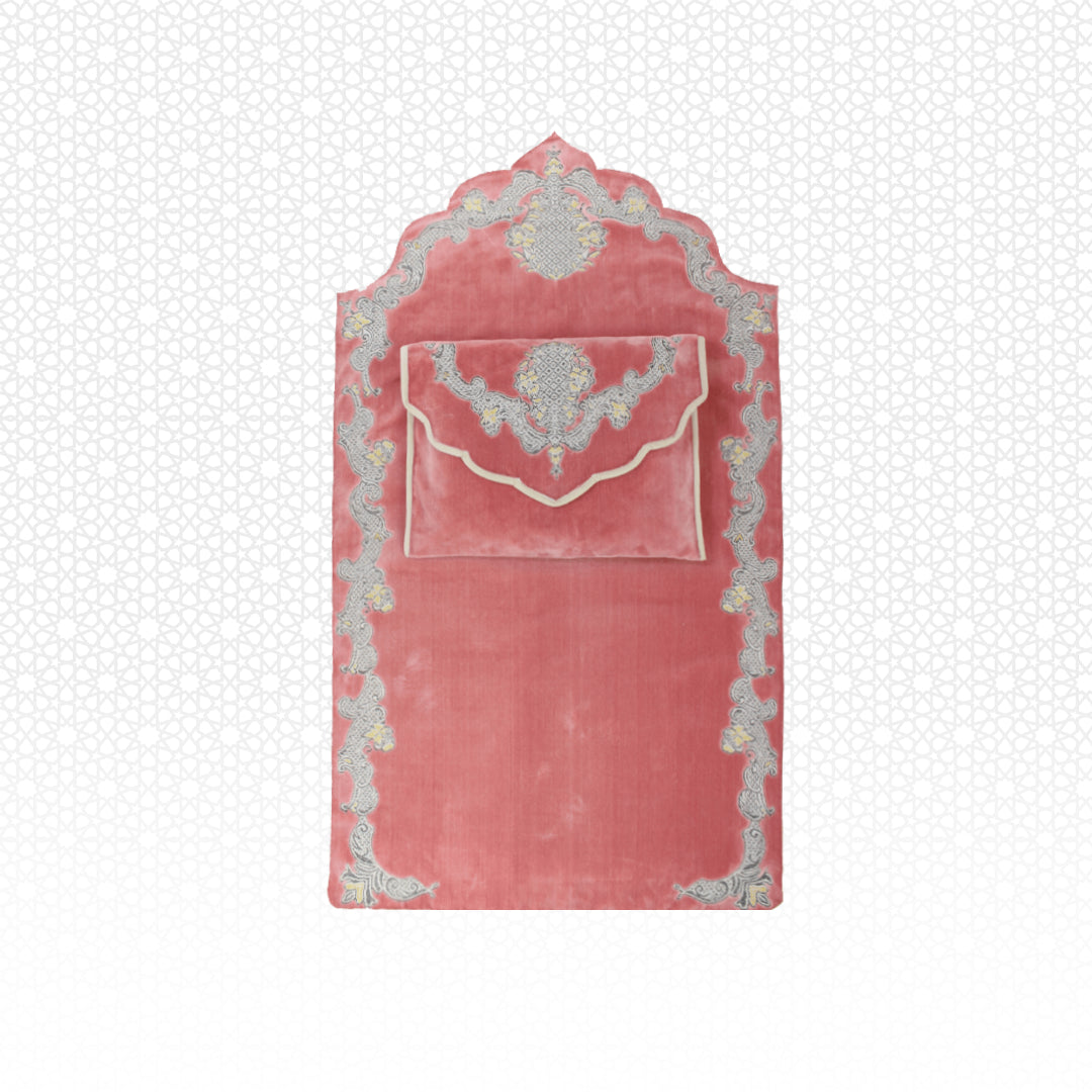 Minwal Modern Padded Prayer Mat Arched Pink with Handbag