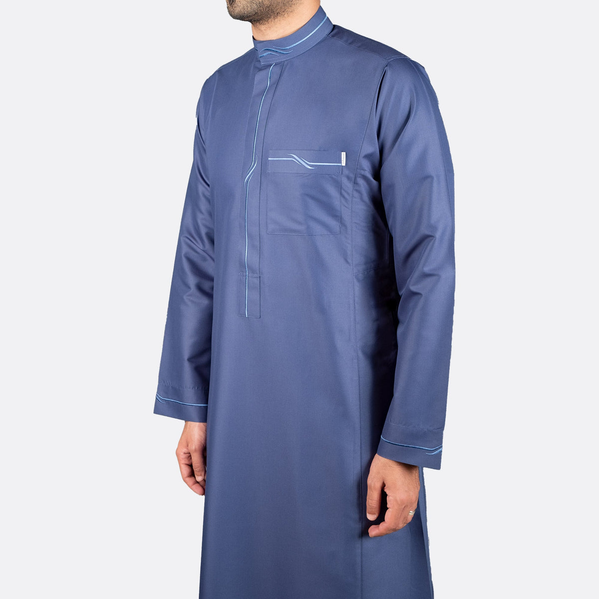 Modern Embroidery Thobe Zipper - Dark Blue - Nusuki Saudi Arabia