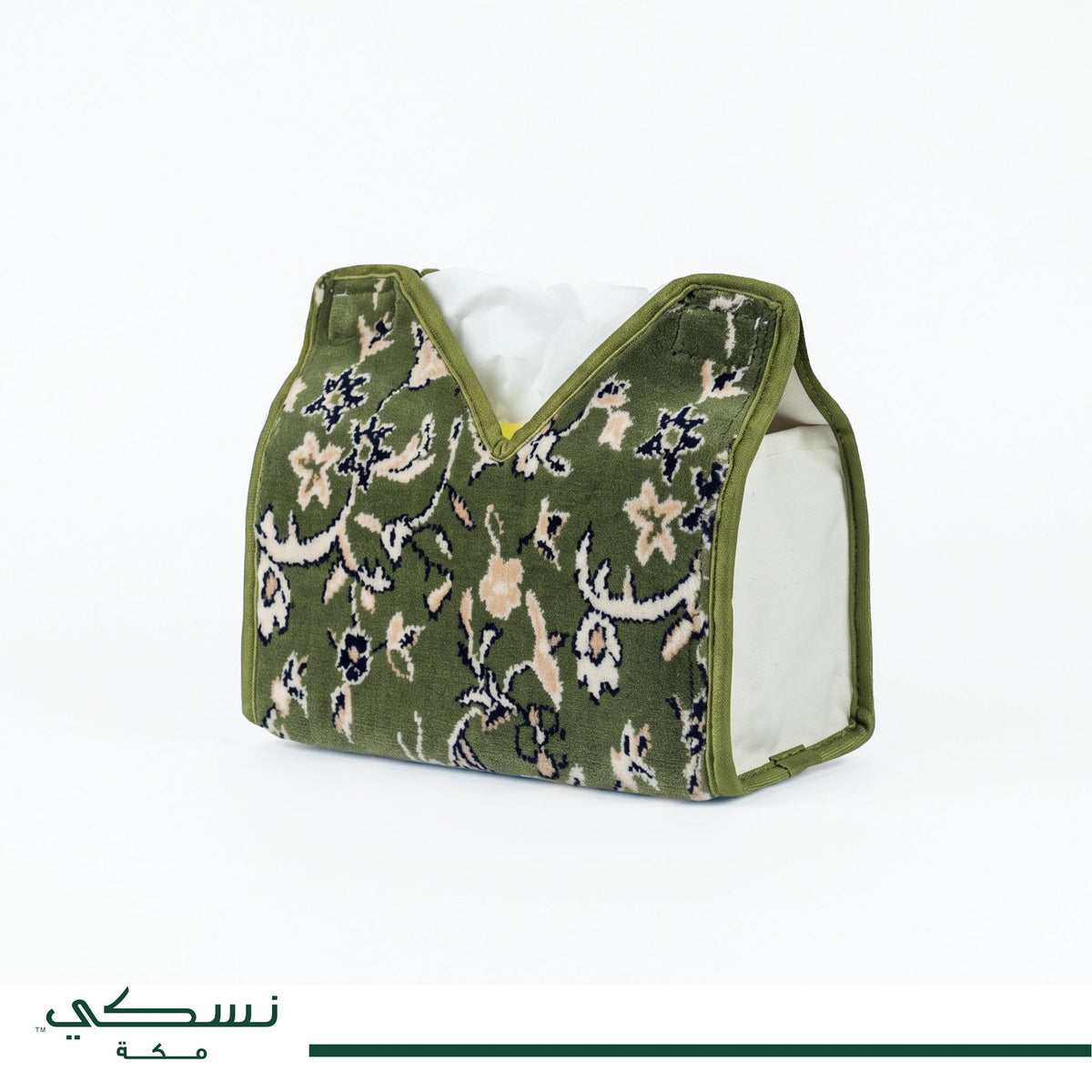 Velvet Tissue Box Cover - Al Rawda Design - Al Rawda Green - Nusuki Saudi Arabia