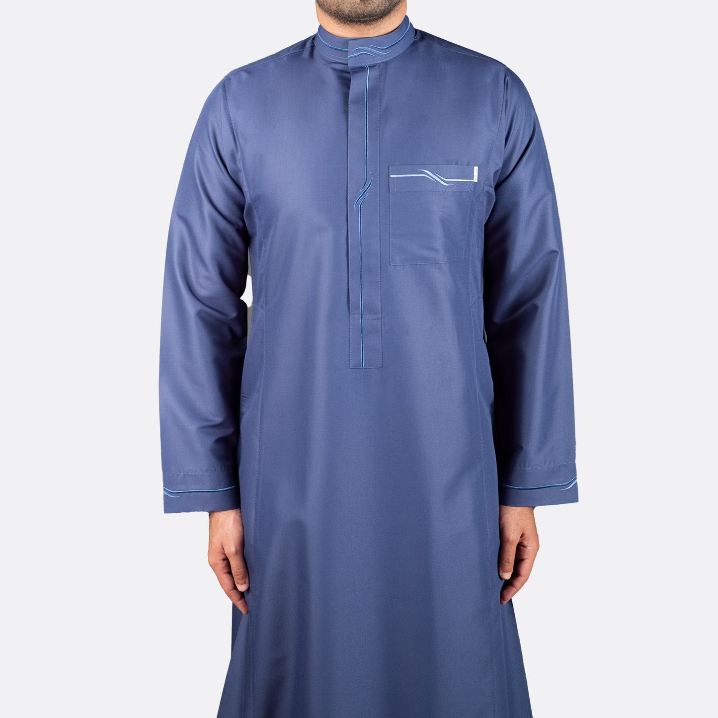 Modern Embroidery Thobe Zipper - Dark Blue