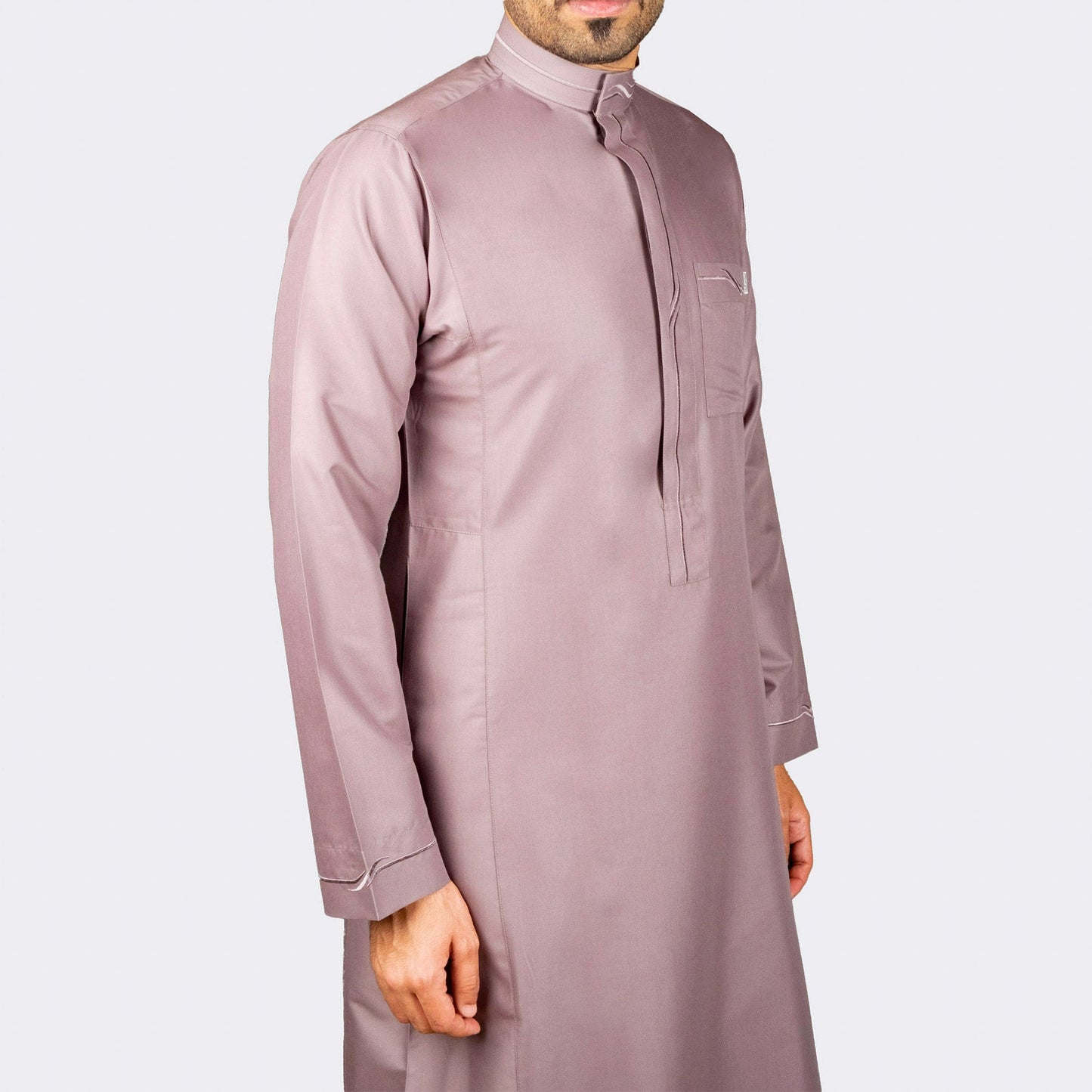Modern Embroidery Thobe Zipper - Beige