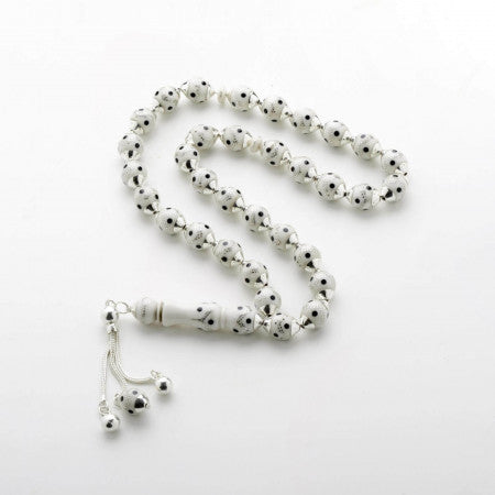Ivory Prayer Beads with Silver Dots Blue