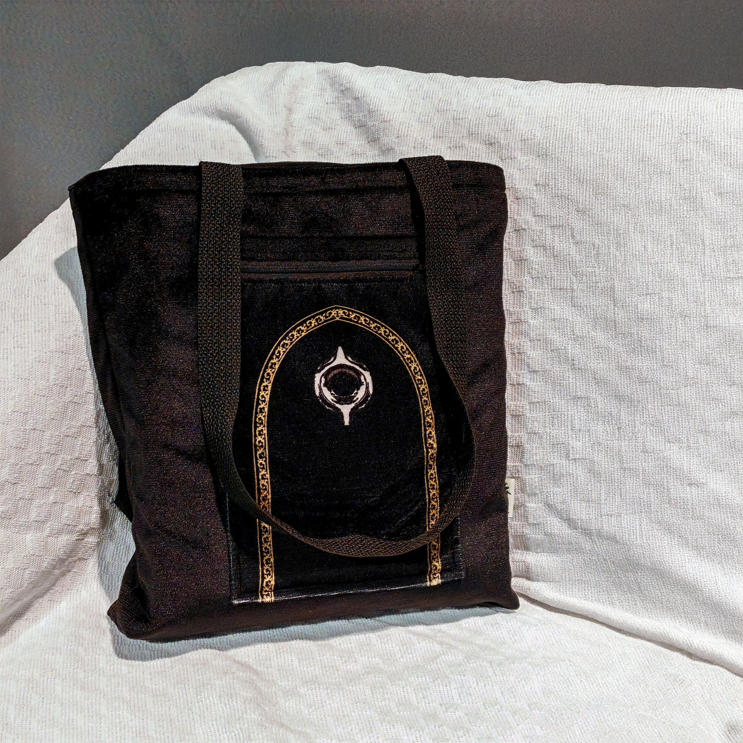 Black Stone Padded Prayer Mat Arched with Hand Bag