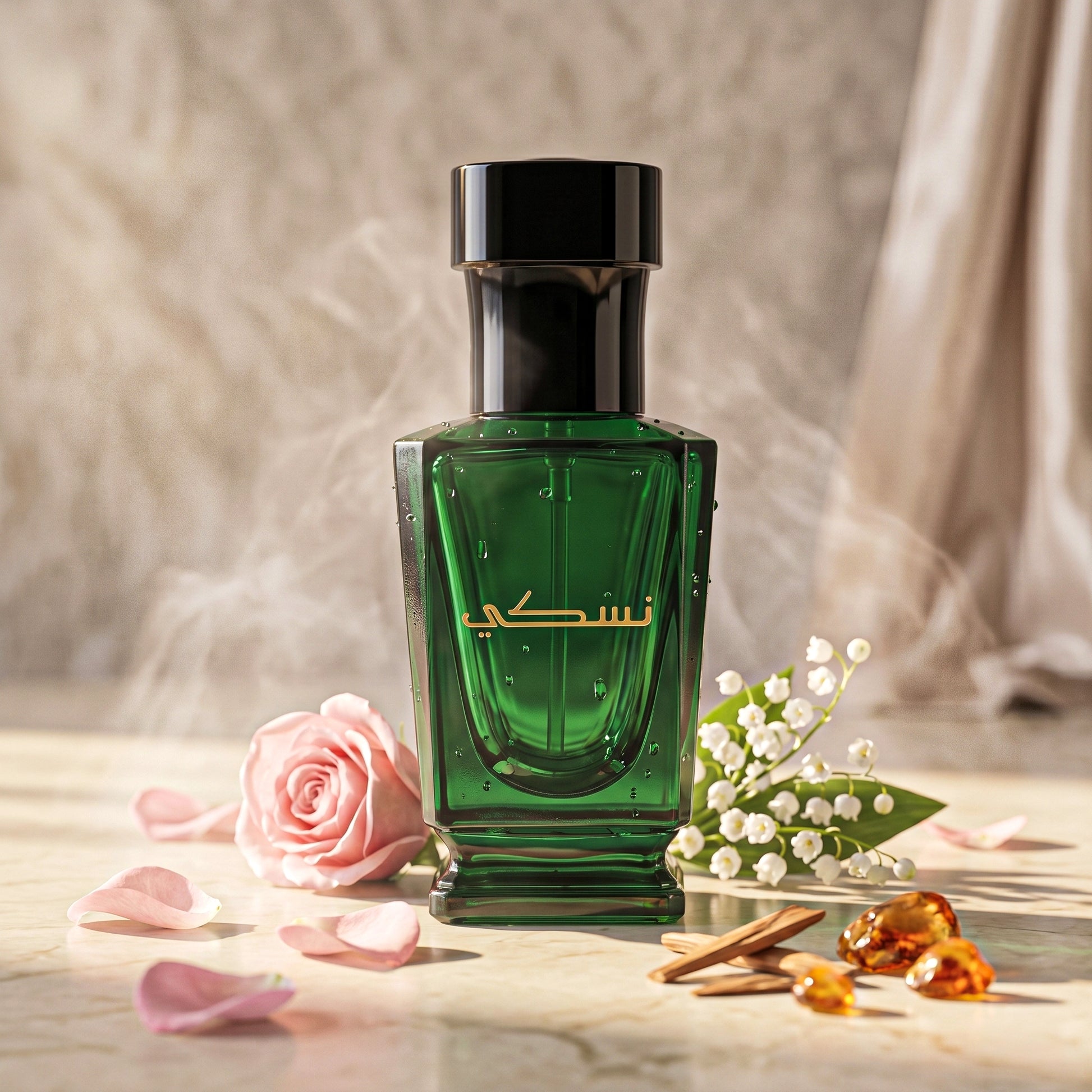 100% pure Silk Musk in an elegant green glass bottle by Nusuki.