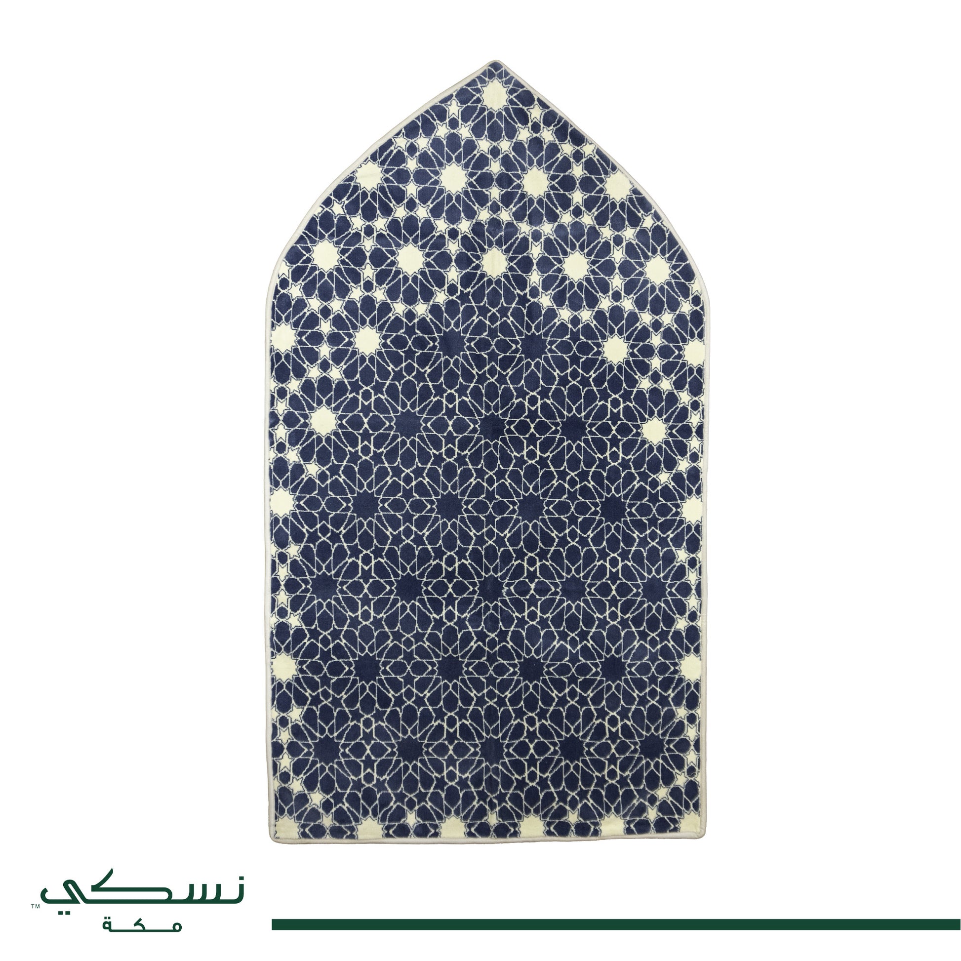 سجادة صلاة مقوسة الأندلسية - ازرق بترولي - صورة أمامية تعرض التصميم الهندسي والزخارف المتشابكة