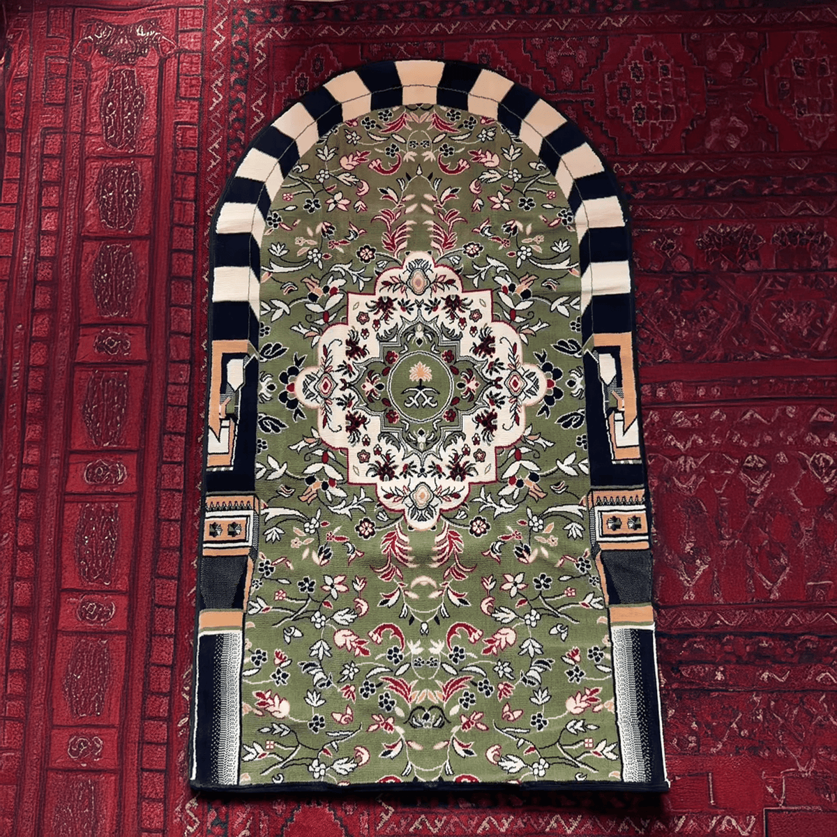 Al Rawda Padded Prayer Mat Arched with Handbag - Nusuki Saudi Arabia