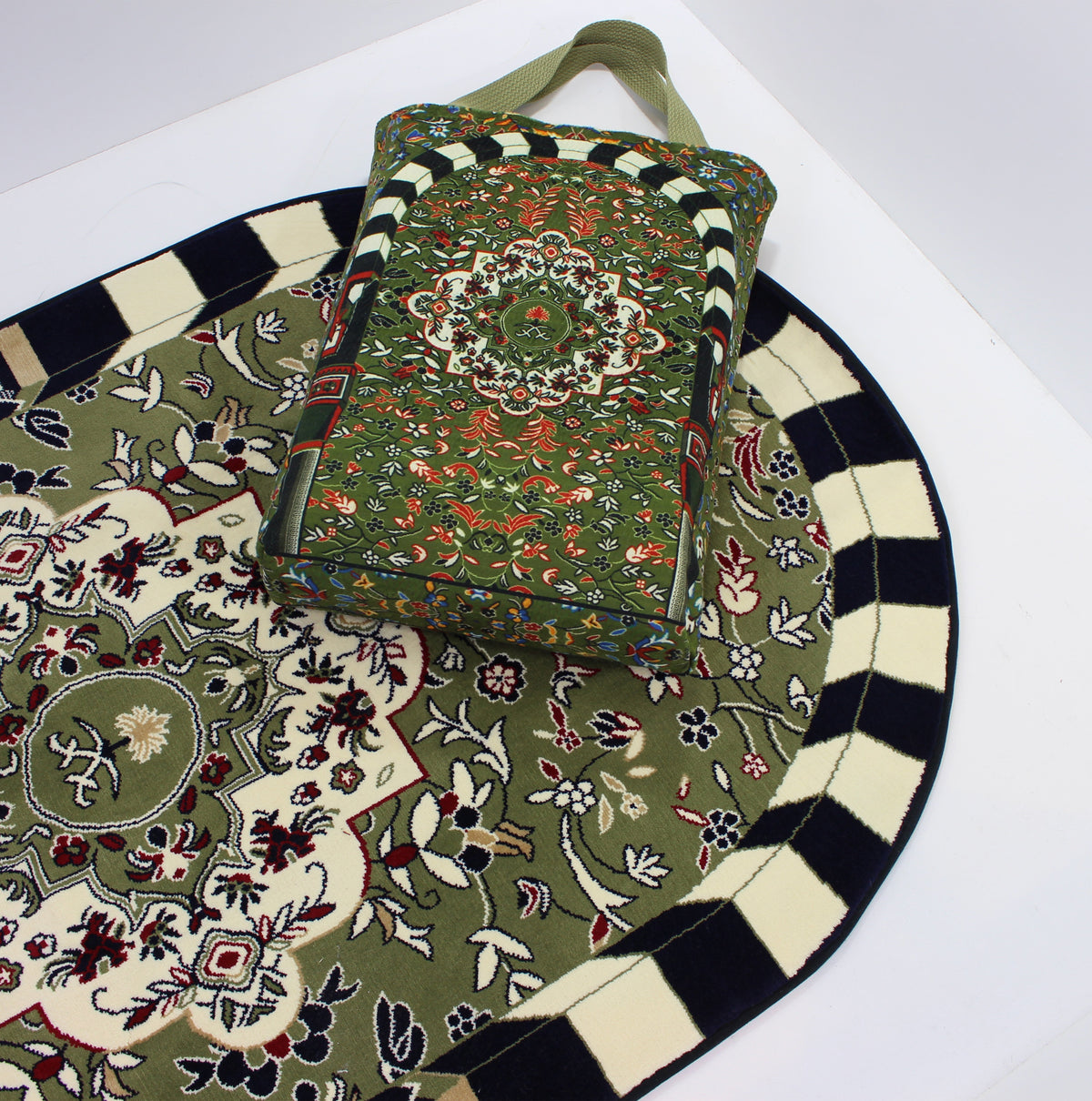 Al Rawda Padded Prayer Mat Arched with Handbag - Nusuki Saudi Arabia