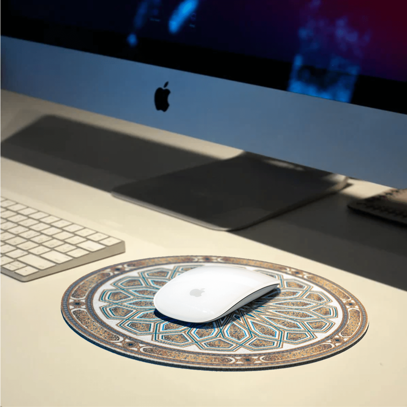 Circular Mouse Pad Wooden Dome White Design - Nusuki SA