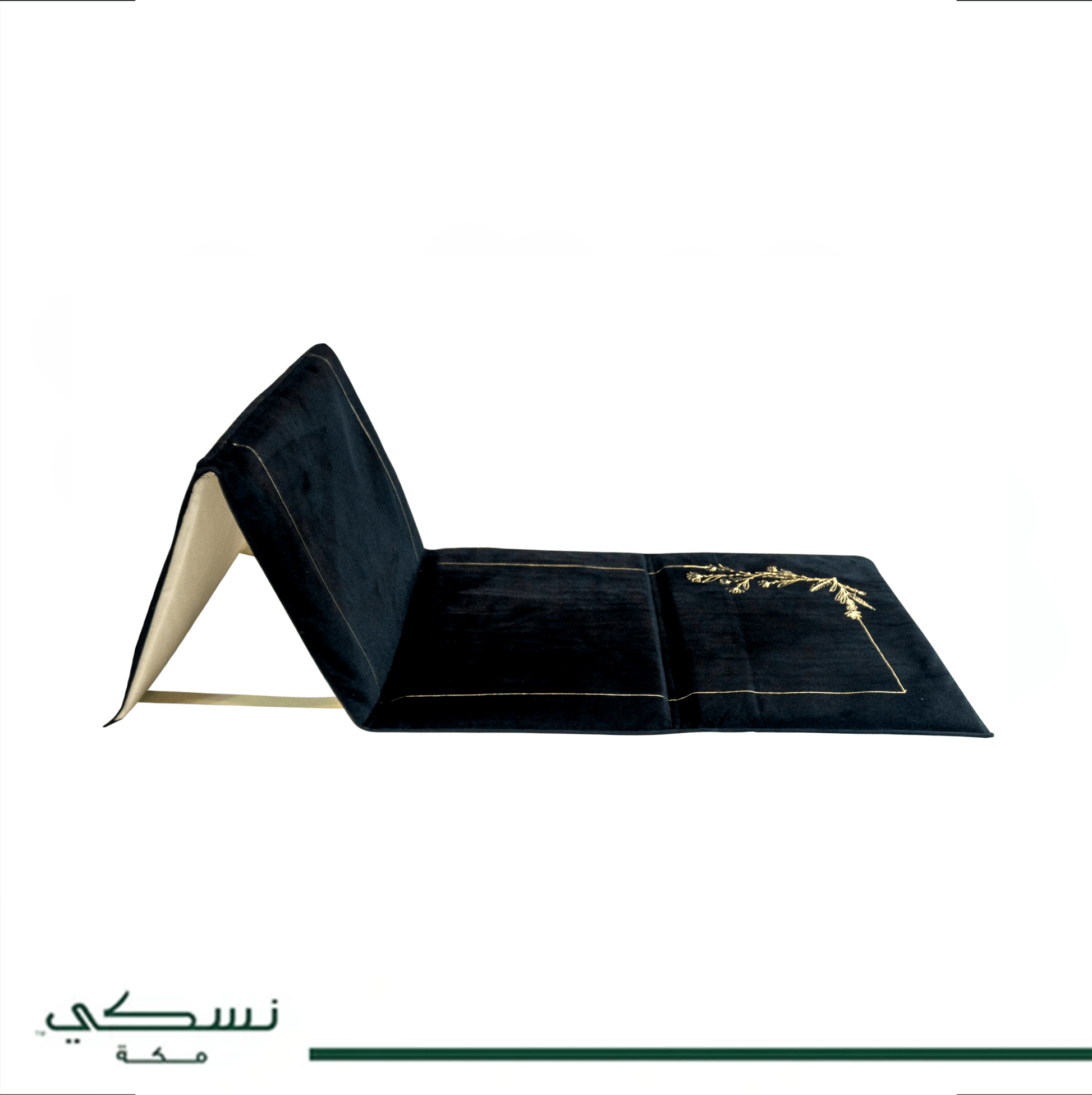 Foldable Prayer Mat Embroidered with Wasjud Waqtarib - Black - Nusuki SA