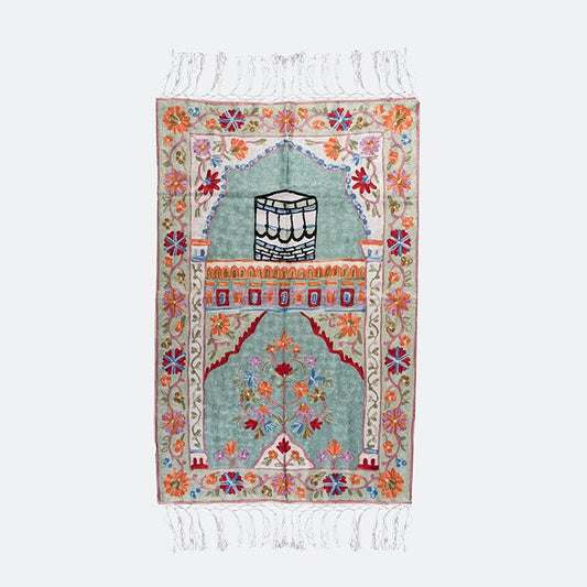 Kashmir Embroidered Prayer Mat - Makkah Design 1 - Nusuki SA