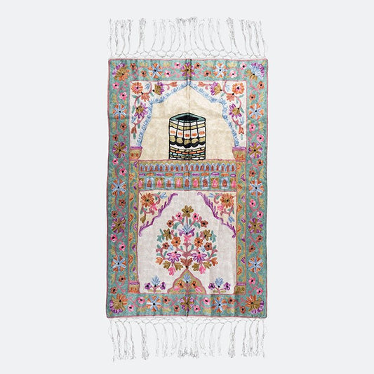 Kashmir Embroidered Prayer Mat - Makkah Design 11 - Nusuki SA