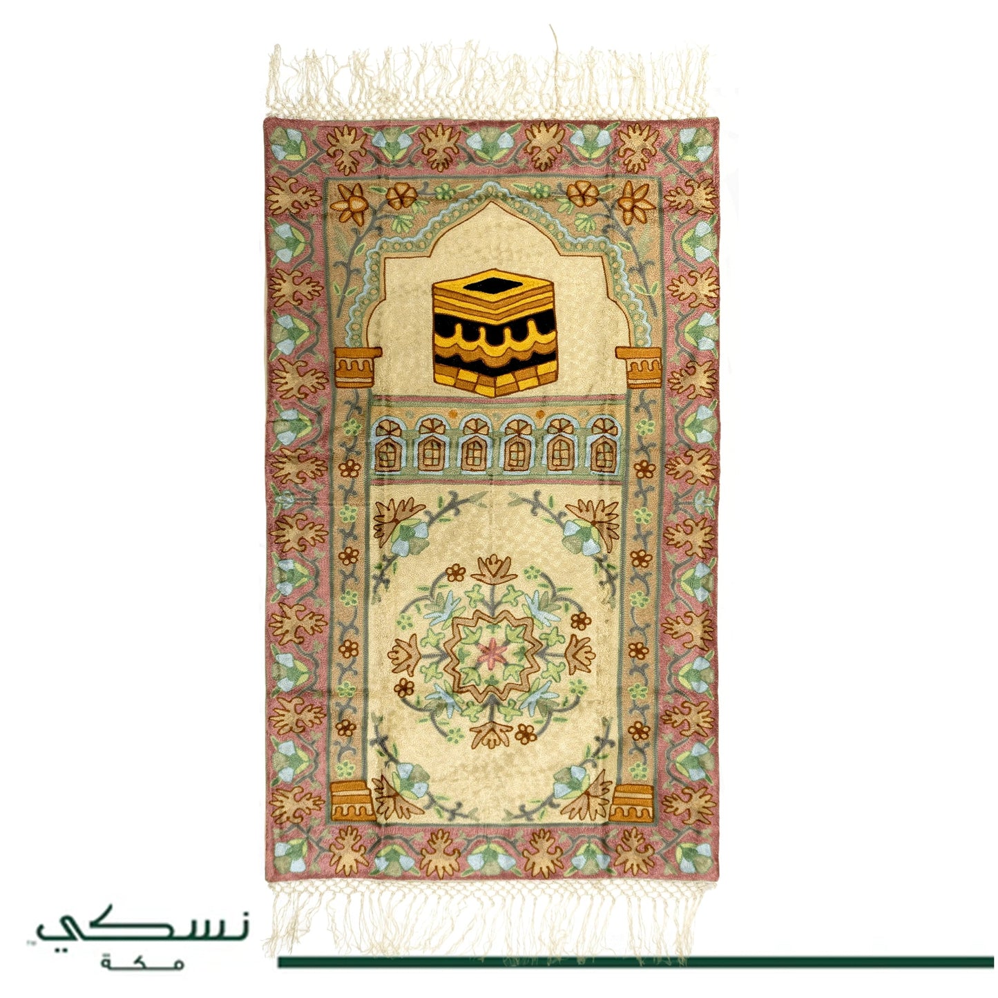 Kashmir Embroidered Prayer Mat-Makkah Design 5 - Nusuki SA