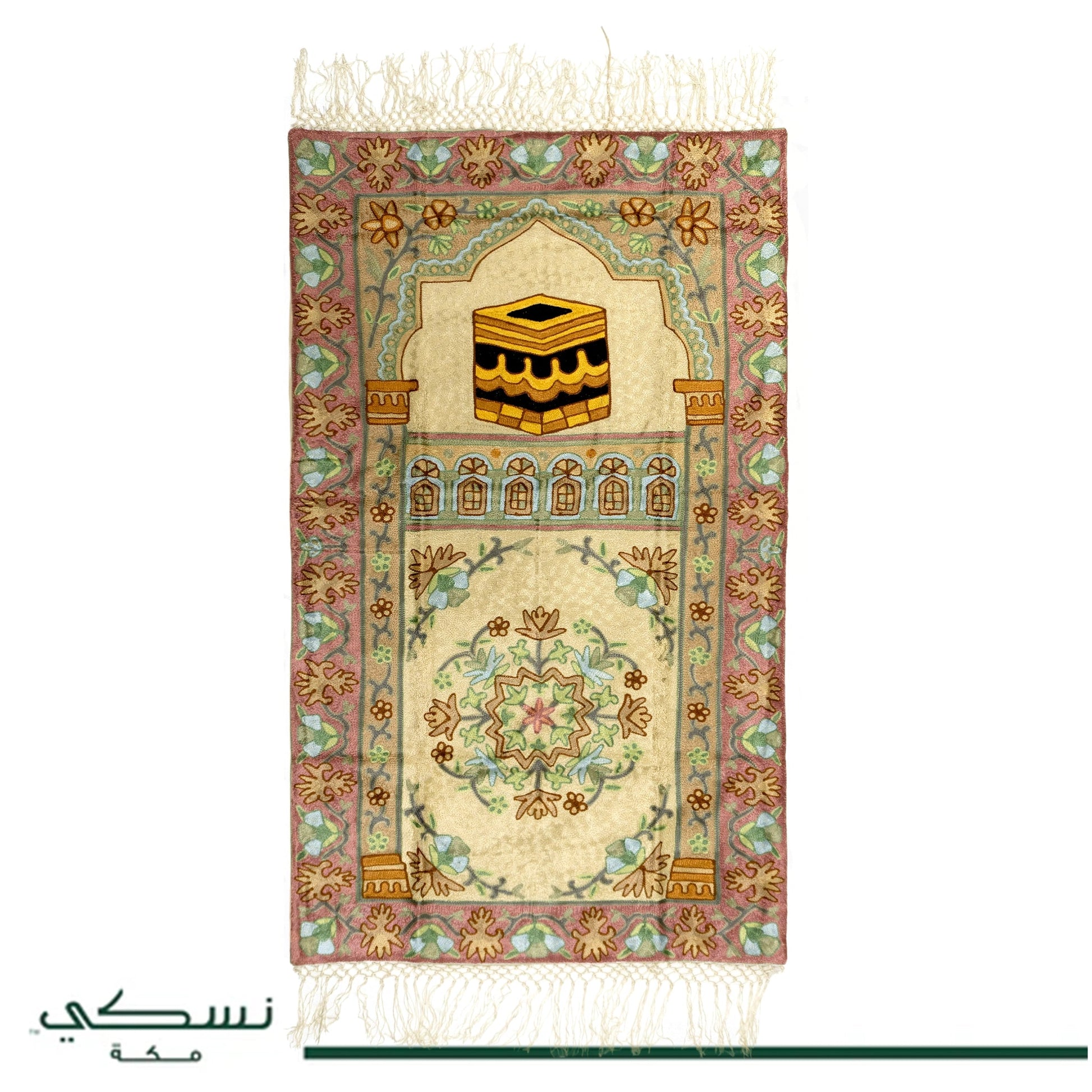 Kashmir Embroidered Prayer Mat-Makkah Design 5 - Nusuki SA