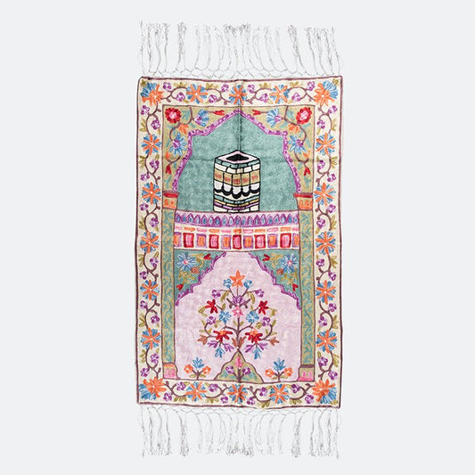 Kashmir Embroidered Prayer Mat - Makkah Design 9 - Nusuki SA