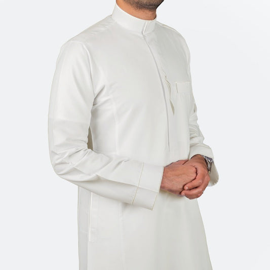Modern Embroidery Thobe Zipper 2 - Off white - Nusuki SA