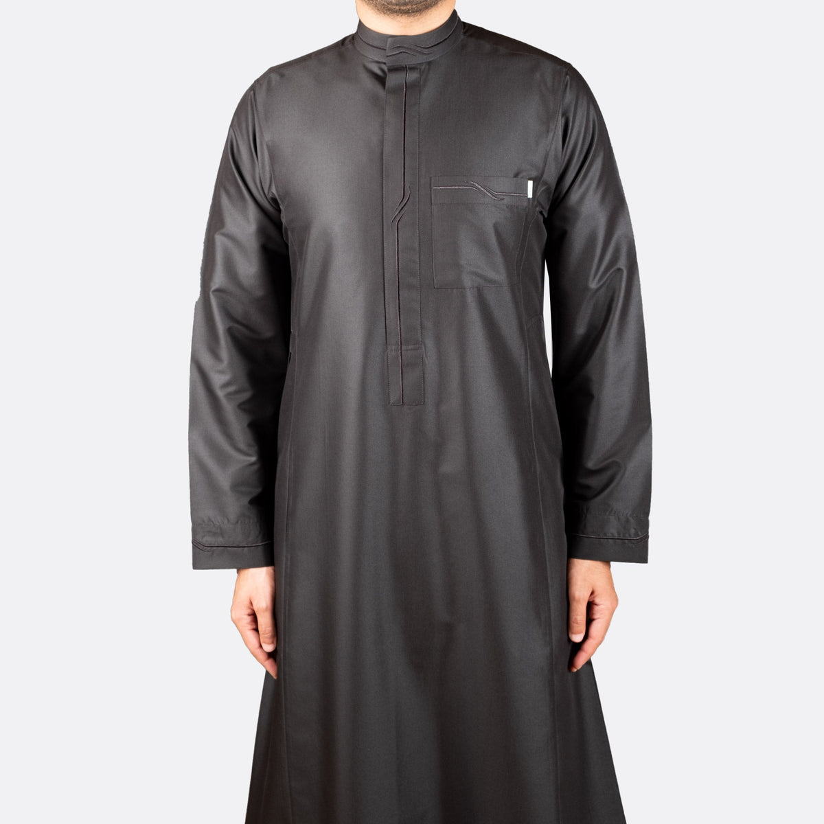 Modern Embroidery Thobe Zipper - Black - Nusuki Saudi Arabia
