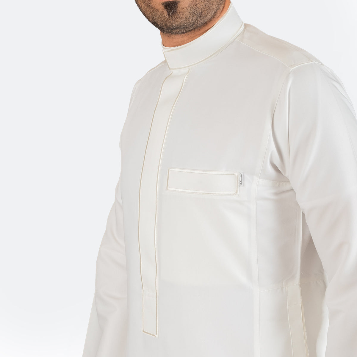Modern Embroidery Thobe Zipper - Off White - Nusuki Saudi Arabia