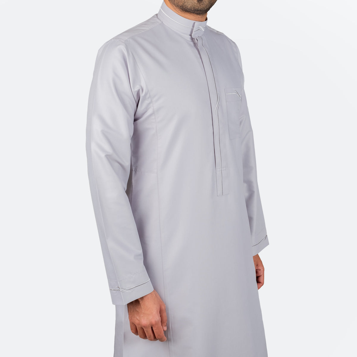 Modern Embroidery Thobe Zipper - Silver - Nusuki Saudi Arabia