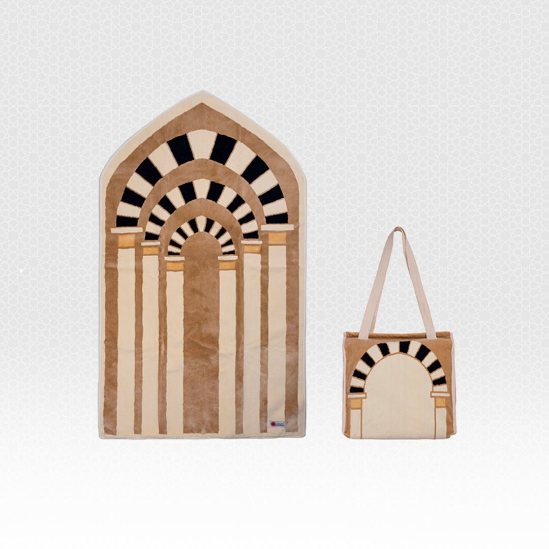 Prophet Mosque Archs Padded Prayer Mat Arched with Handbag - Nusuki Saudi Arabia