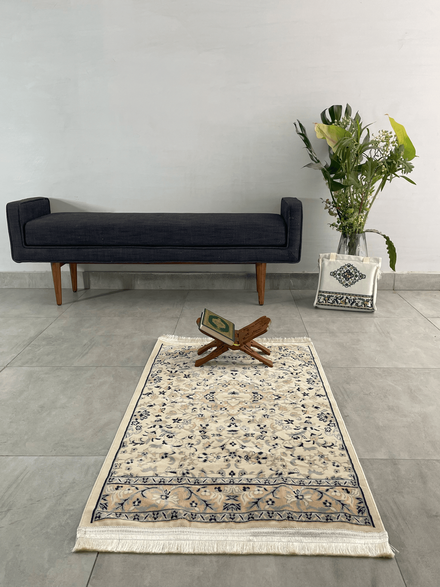 Rawdat Al - Haramain Prayer Mat Beige with Handbag - Nusuki SA