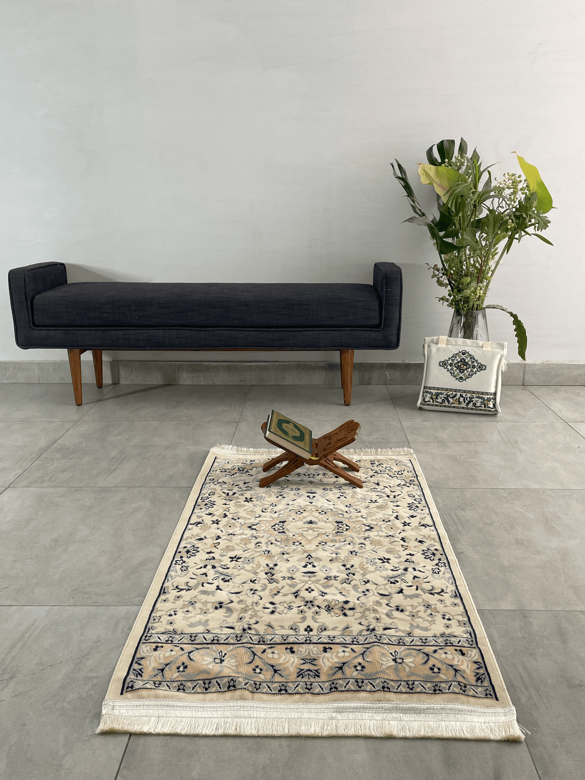 Rawdat Al - Haramain Prayer Mat Beige with Handbag - Nusuki SA