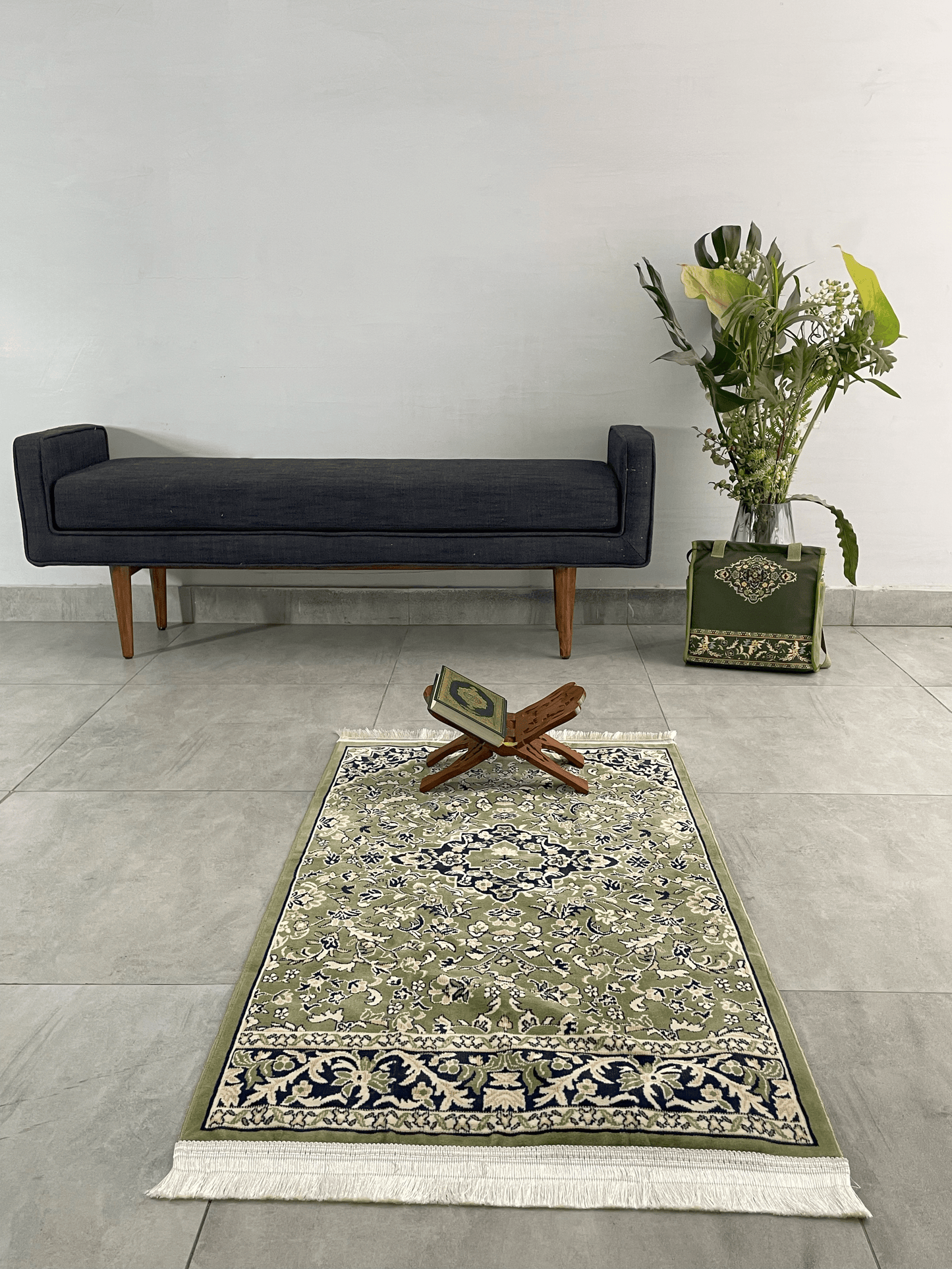 Rawdat Al - Haramain Prayer Mat Green with Handbag - Nusuki SA