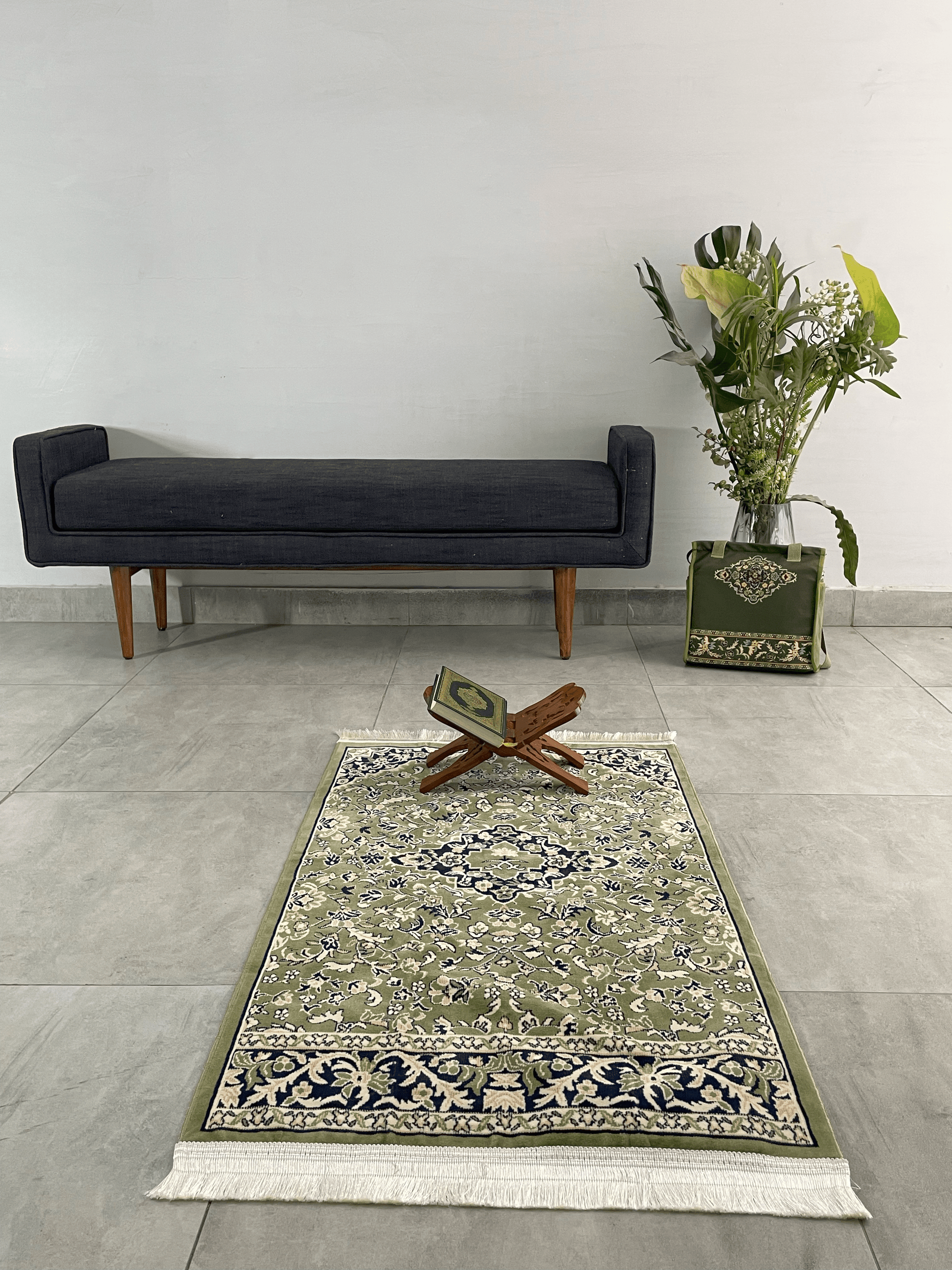 Rawdat Al - Haramain Prayer Mat Green with Handbag - Nusuki SA