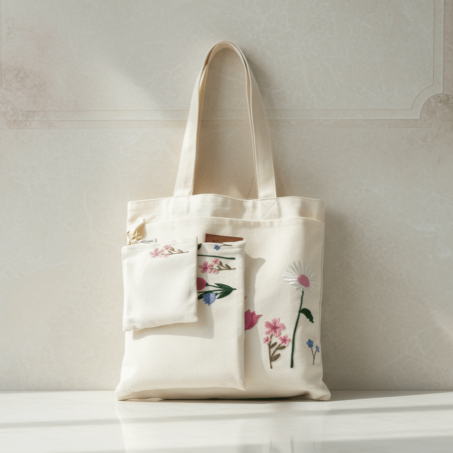 Set of Embroidered Fabric Bags with Floral Design - Nusuki SA