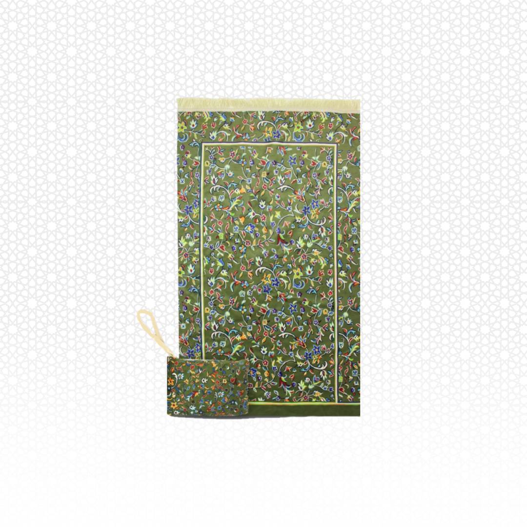 Travel Prayer Mat Rawda Green with Bag - Nusuki SA