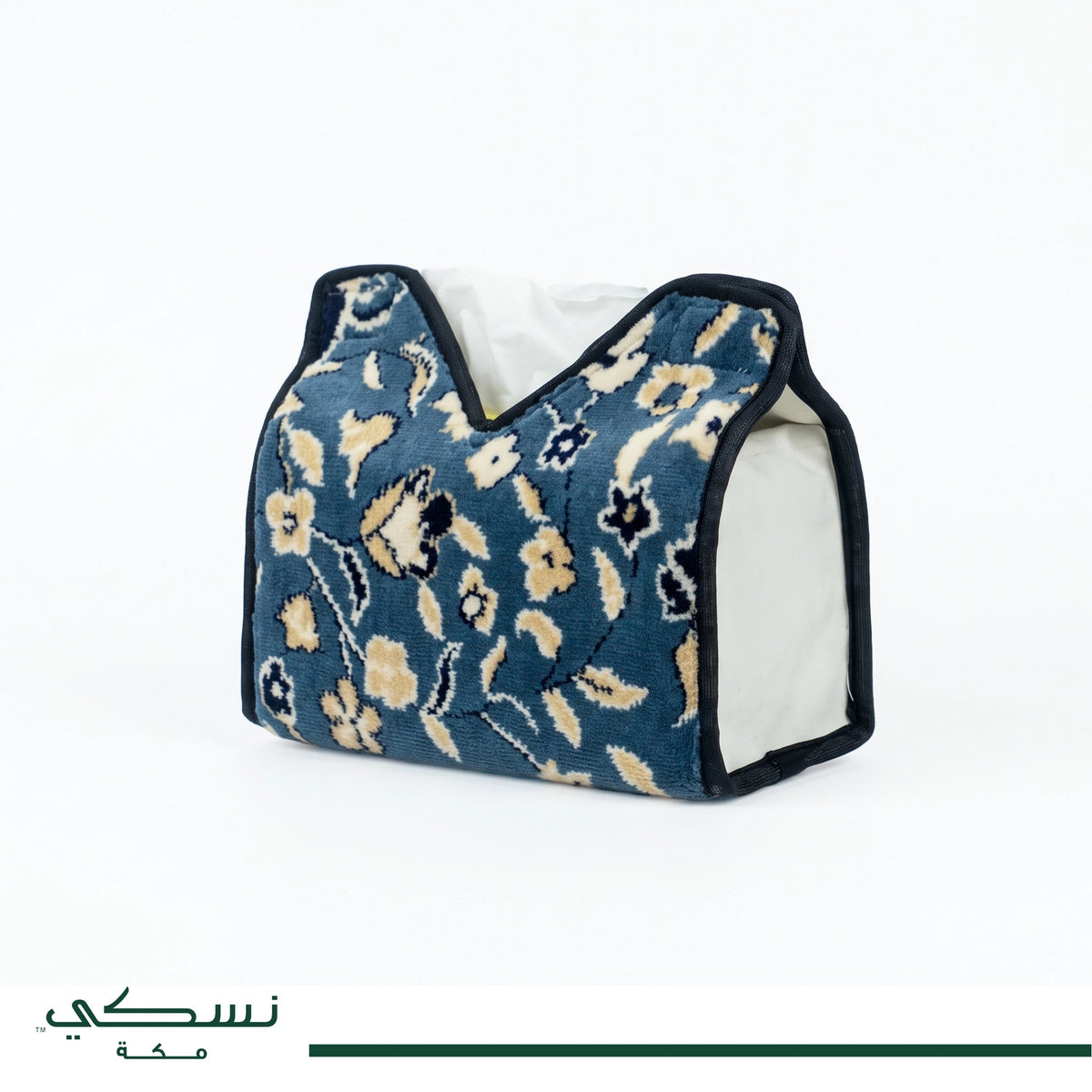 Velvet Tissue Box Cover - Al Rawda Design - Blue - Nusuki Saudi Arabia