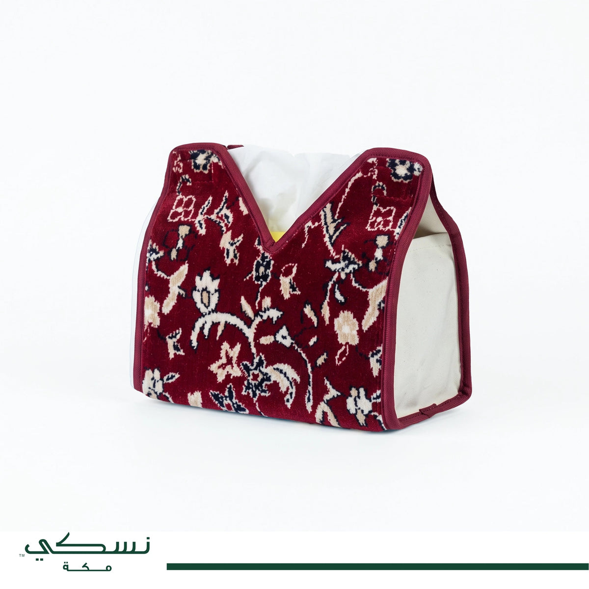 Velvet Tissue Box Cover - Al Rawda Design - Red - Nusuki Saudi Arabia