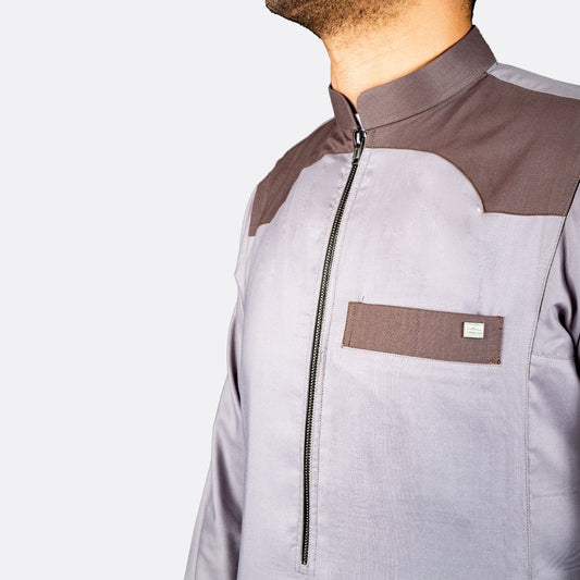 Modern Casual Thobe Zipper - Brown - Nusuki SA