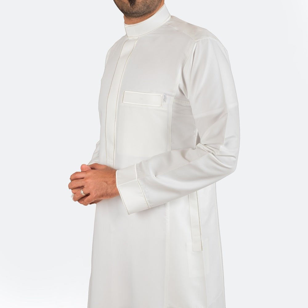 Modern Embroidery Thobe Zipper - Off White - Nusuki Saudi Arabia