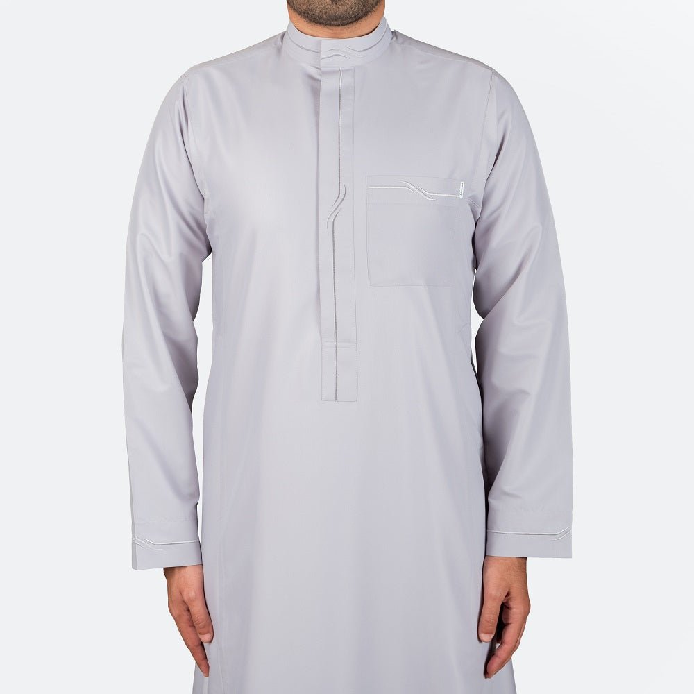Modern Embroidery Thobe Zipper - Silver - Nusuki Saudi Arabia