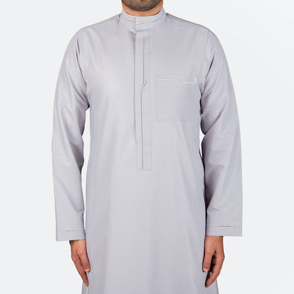 Modern Embroidery Thobe Zipper - Silver - Nusuki Saudi Arabia