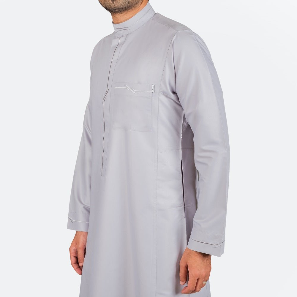 Modern Embroidery Thobe Zipper - Silver - Nusuki Saudi Arabia