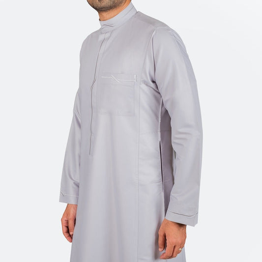 Modern Embroidery Thobe Zipper - Silver - Nusuki Saudi Arabia